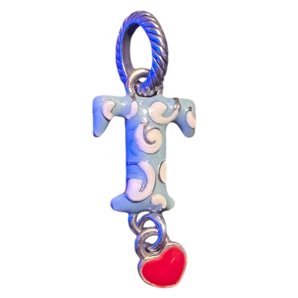 Brighton Letter T Charm | Blue Enamel Initial Pendant‎ | Silver Tone
